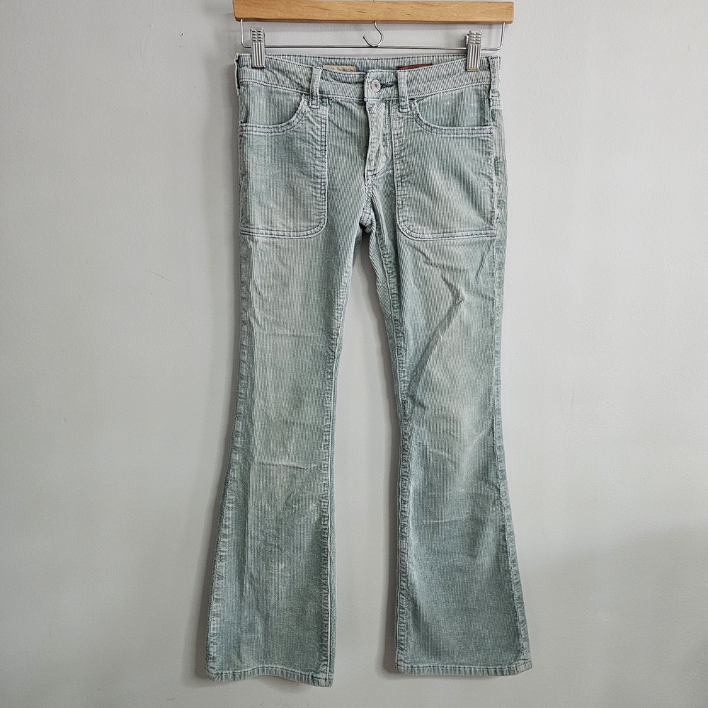 Pilcro Anthropologie The Icon Corduroy Pants Flare Light Green 24 Petite ~